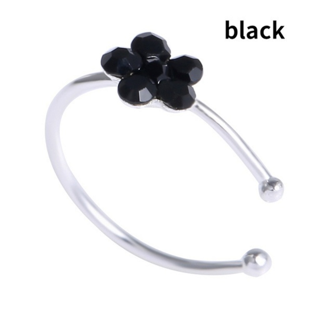 Black Flower Nose Ring Small Thin